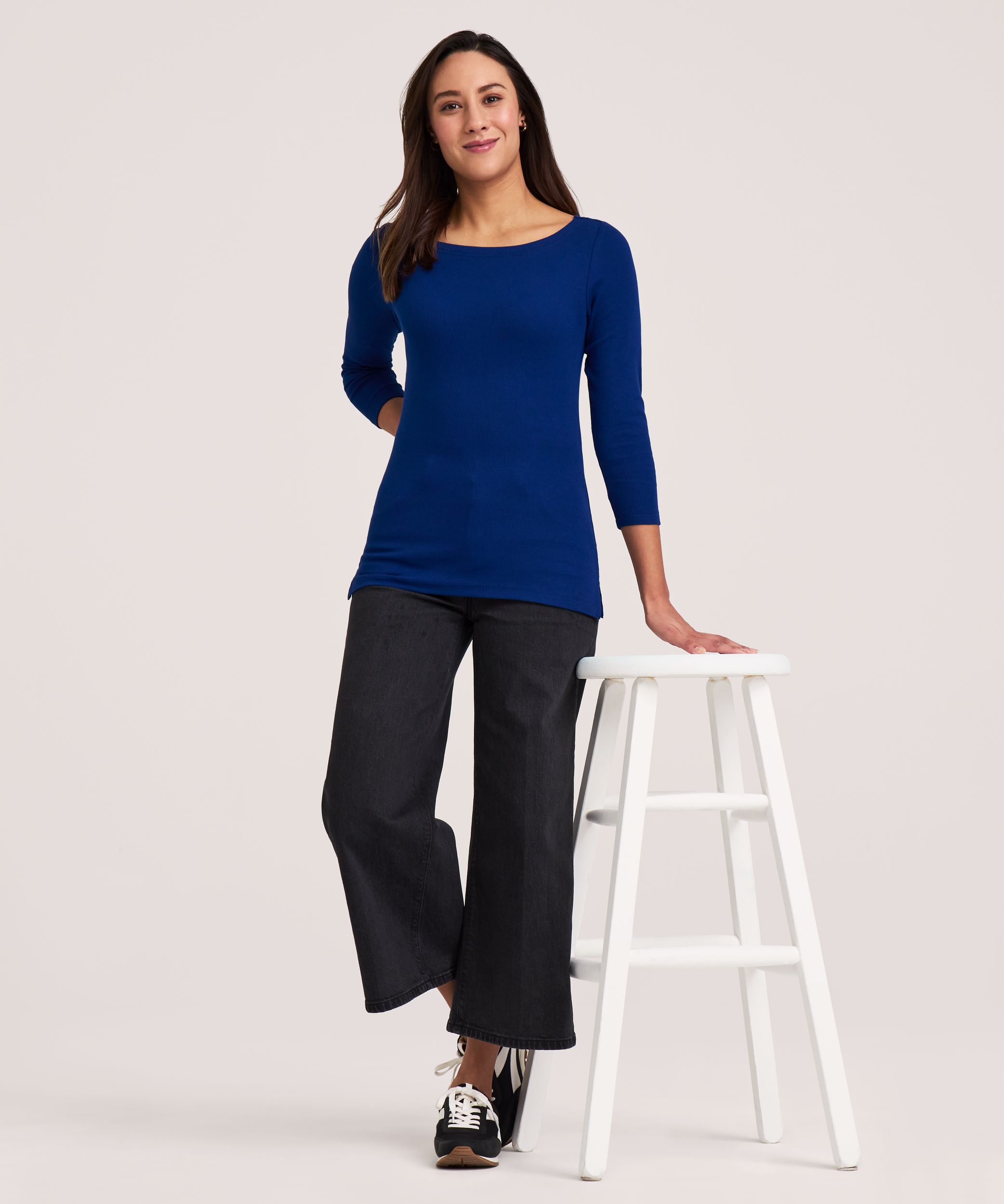 Denver Hayes Women's 3/4 Sleeve Slim Fit Boatneck Shirt