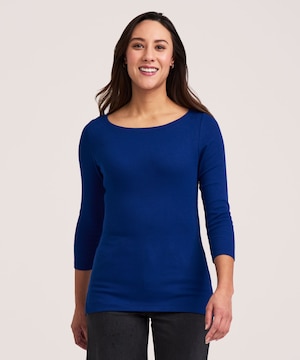 Denver Hayes Women's 3/4 Sleeve Slim Fit Boatneck Shirt