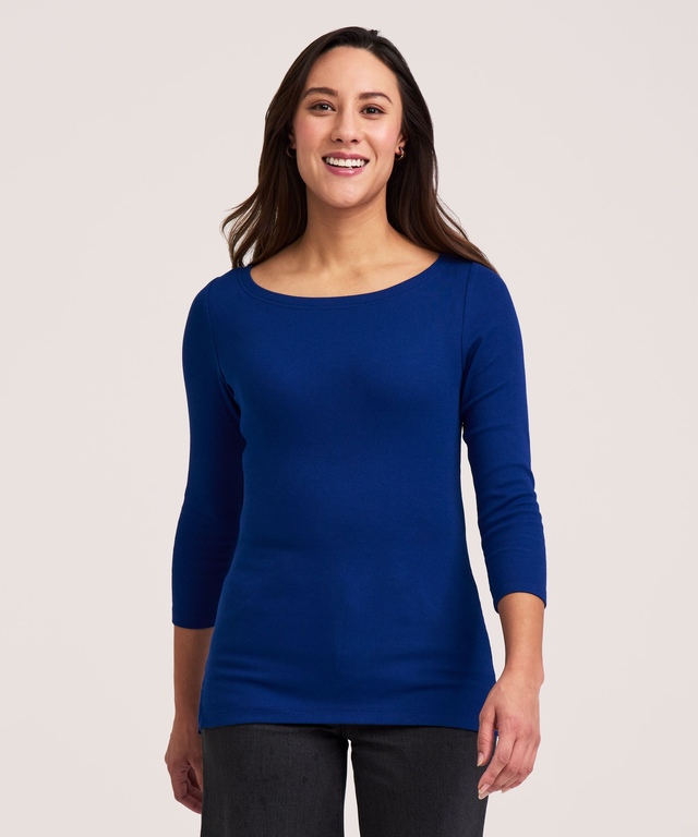 Denver Hayes Women's 3/4 Sleeve Slim Fit Boatneck Shirt