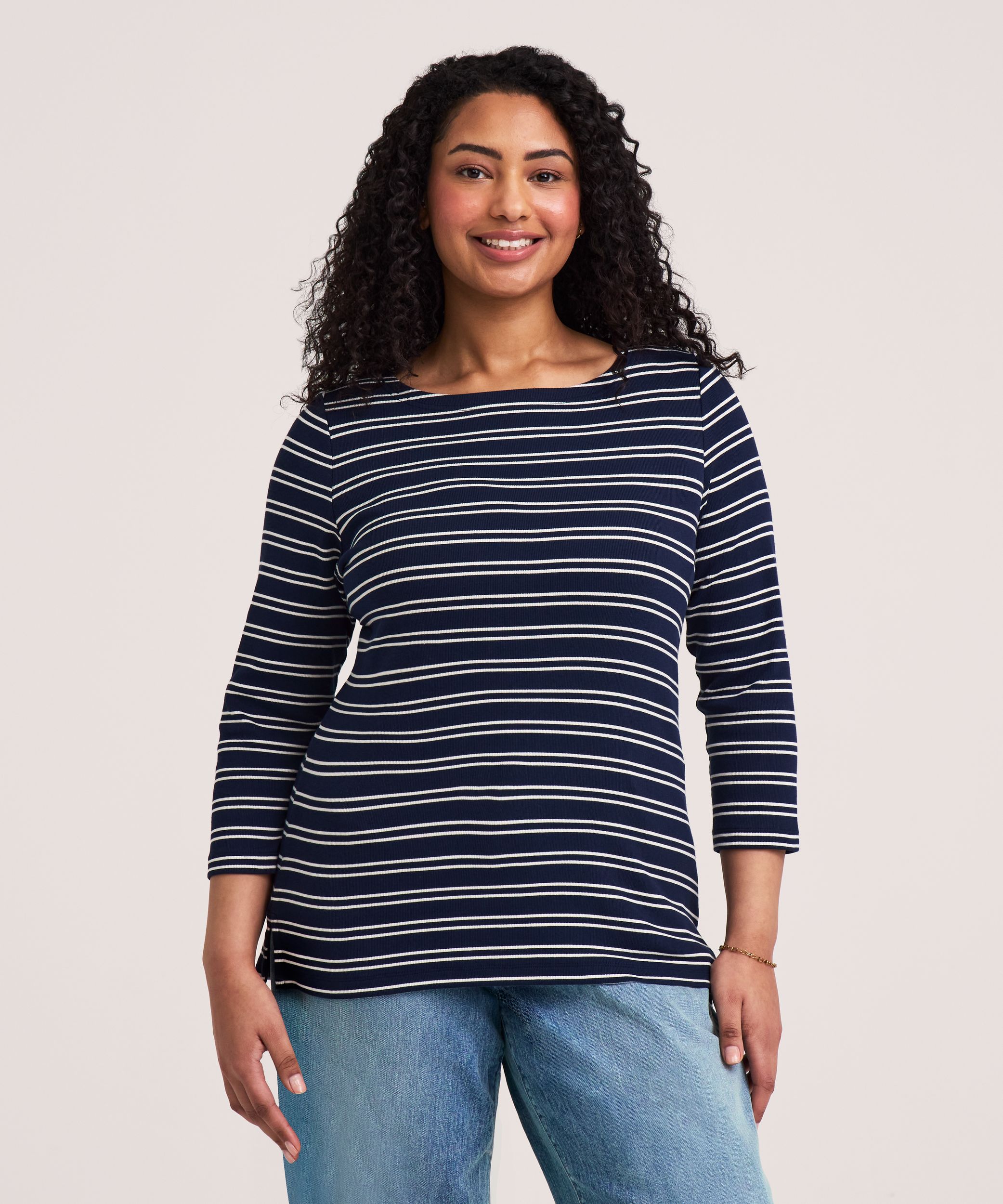 Denver Hayes Women's 3/4 Sleeve Slim Fit Boatneck Shirt