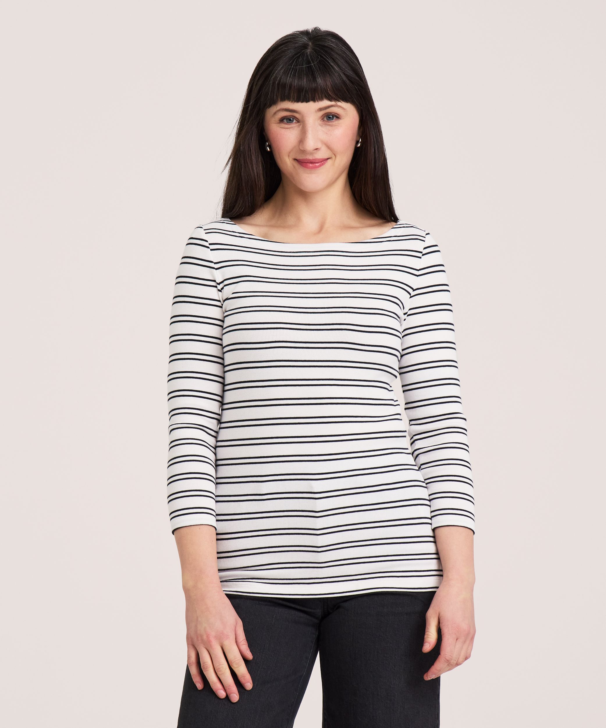 Chandail de coupe cintrée à encolure bateau et à manches 3/4 pour femmes, Denver Hayes