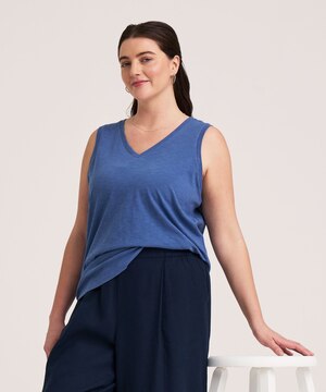 Débardeur en coton flammé à encolure en V pour femmes, Denver Hayes