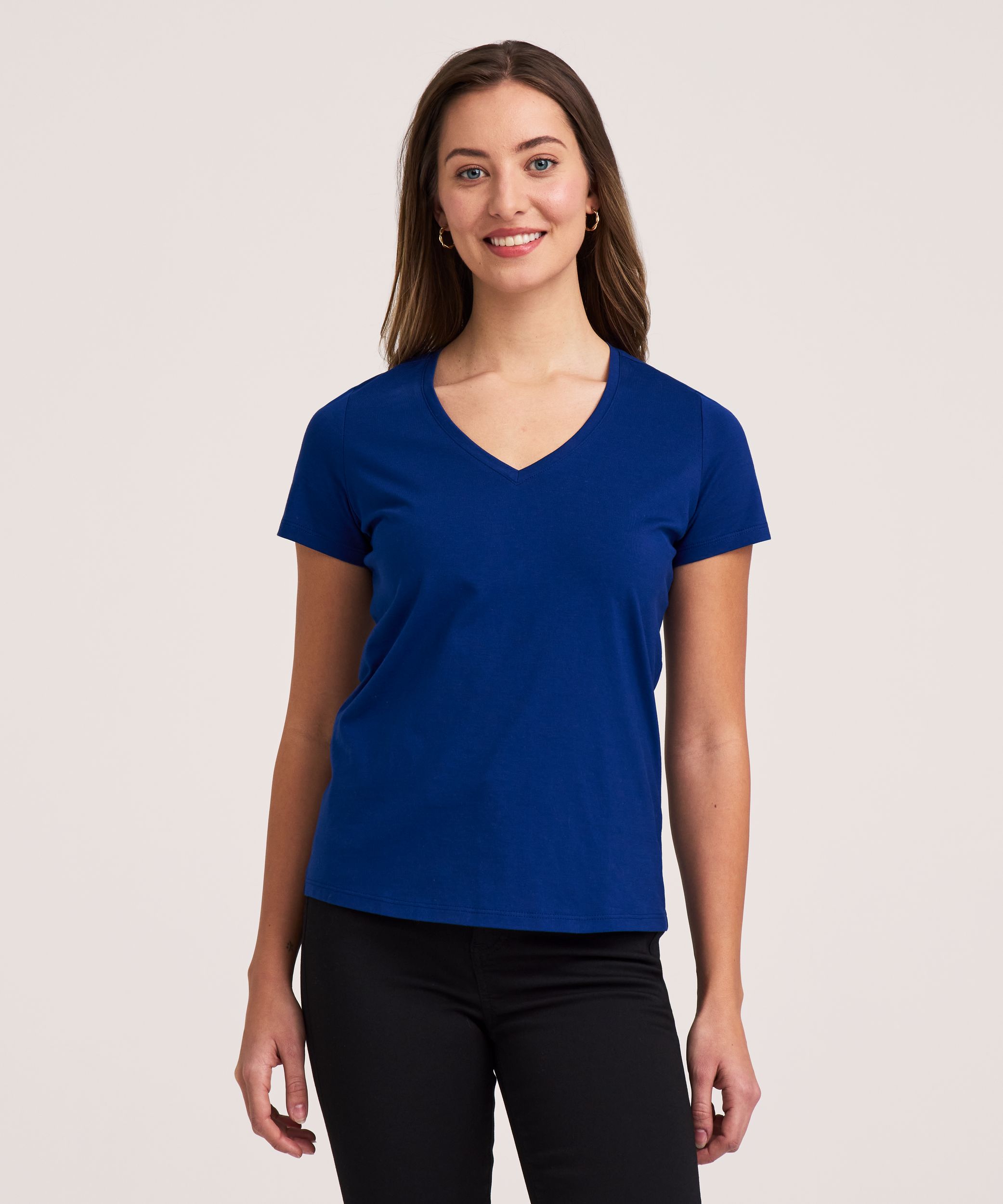 Denver Hayes Women's Short Sleeve Semi Fitted Supima V-Neck Cotton T-Shirt
