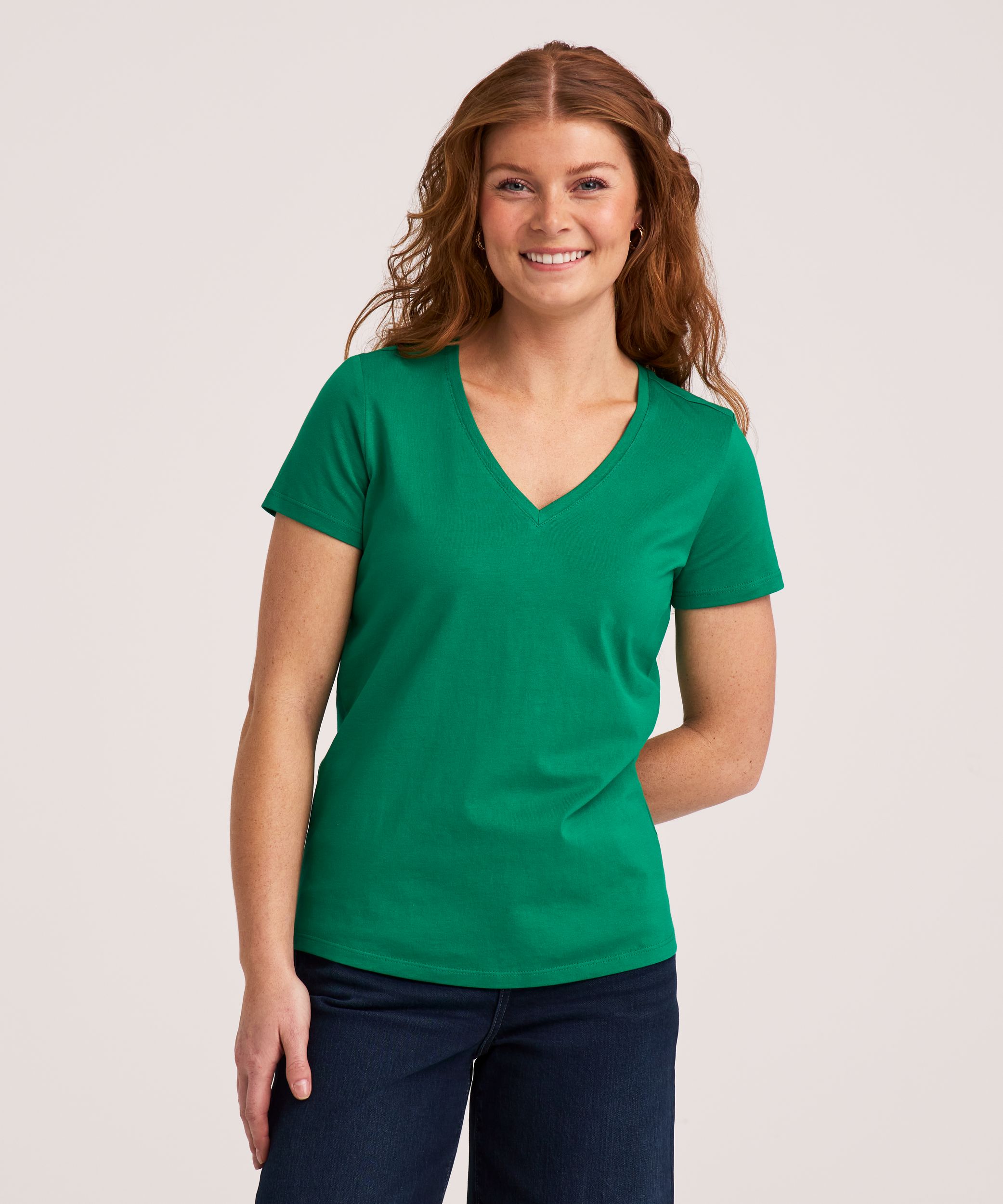 Denver Hayes Women's Short Sleeve Semi Fitted Supima V-Neck Cotton T-Shirt