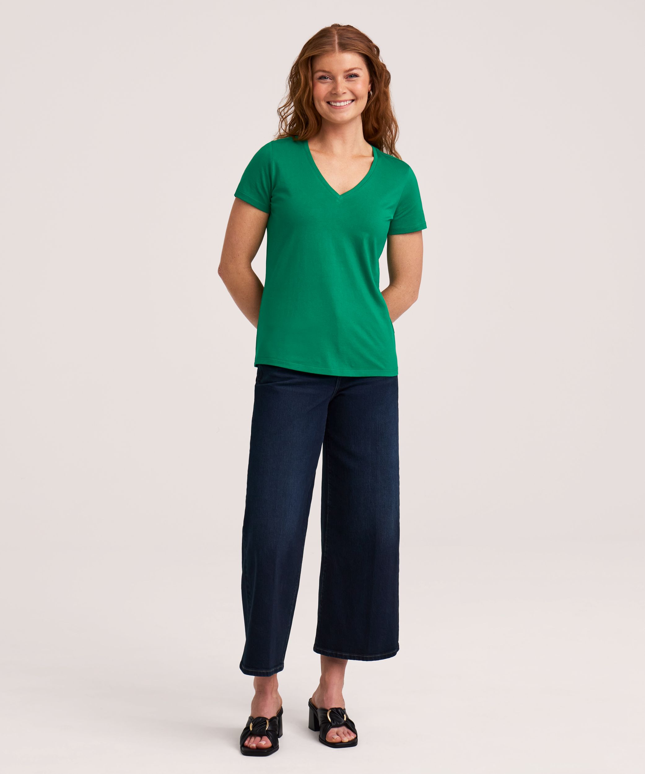 Denver Hayes Women's Short Sleeve Semi Fitted Supima V-Neck Cotton T-Shirt