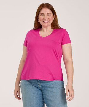 T-shirt semi-ajusté en coton Supima à encolure en V et à manches courtes pour femmes, Denver Hayes