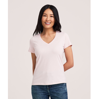 T-shirt semi-ajusté en coton Supima à encolure en V et à manches courtes pour femmes, Denver Hayes