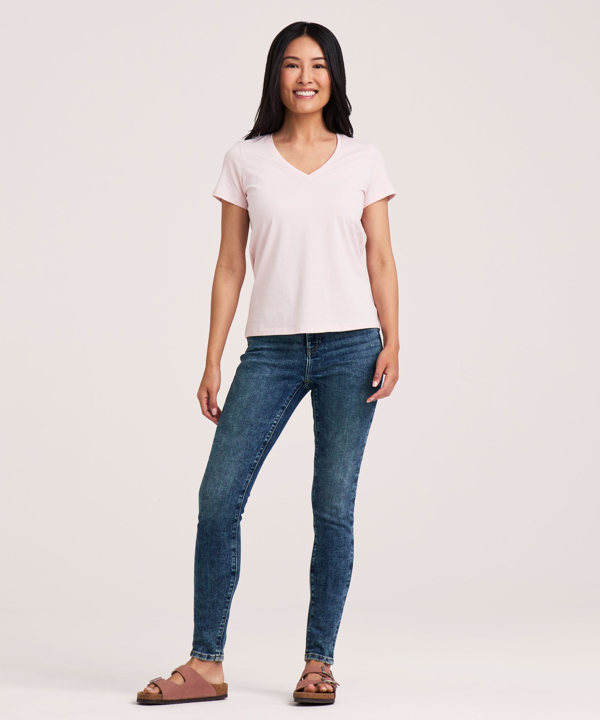 Denver Hayes Women's Short Sleeve Semi Fitted Supima V-Neck Cotton T-Shirt