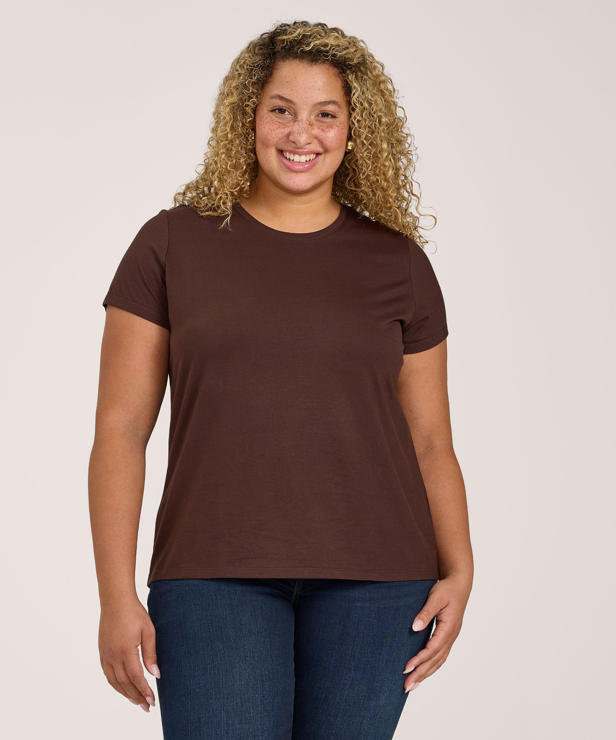 T-shirt semi-ajusté en coton Supima à col arrondi et à manches courtes pour femmes, Denver Hayes