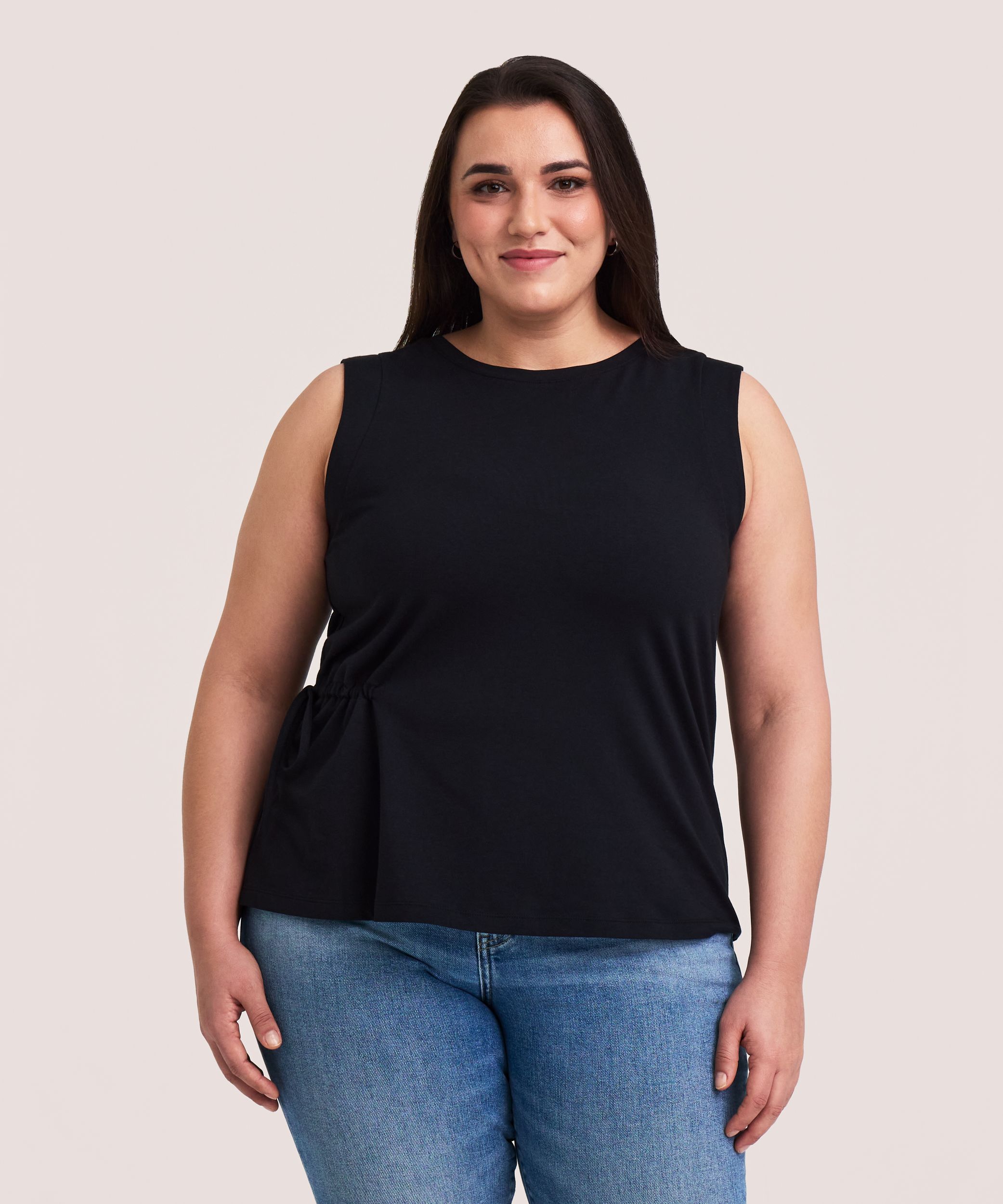 Denver Hayes Women's Relaxed Round Neck Gathered Side Tank Top