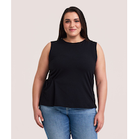 Denver Hayes Women's Relaxed Round Neck Gathered Side Tank Top Front_Flat