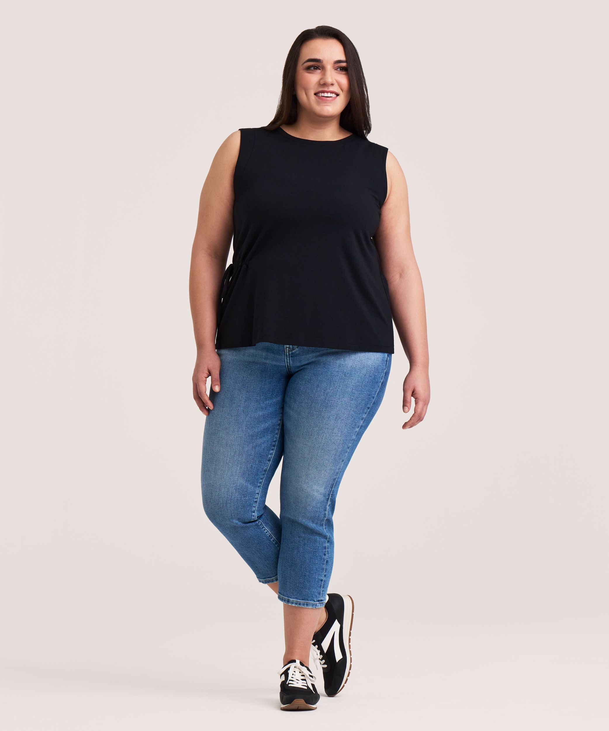 Denver Hayes Women's Relaxed Round Neck Gathered Side Tank Top