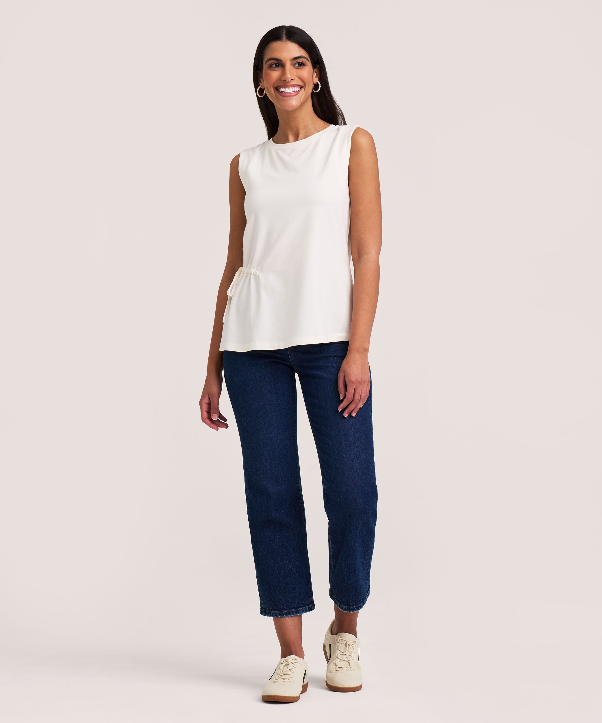 Denver Hayes Women's Relaxed Round Neck Gathered Side Tank Top