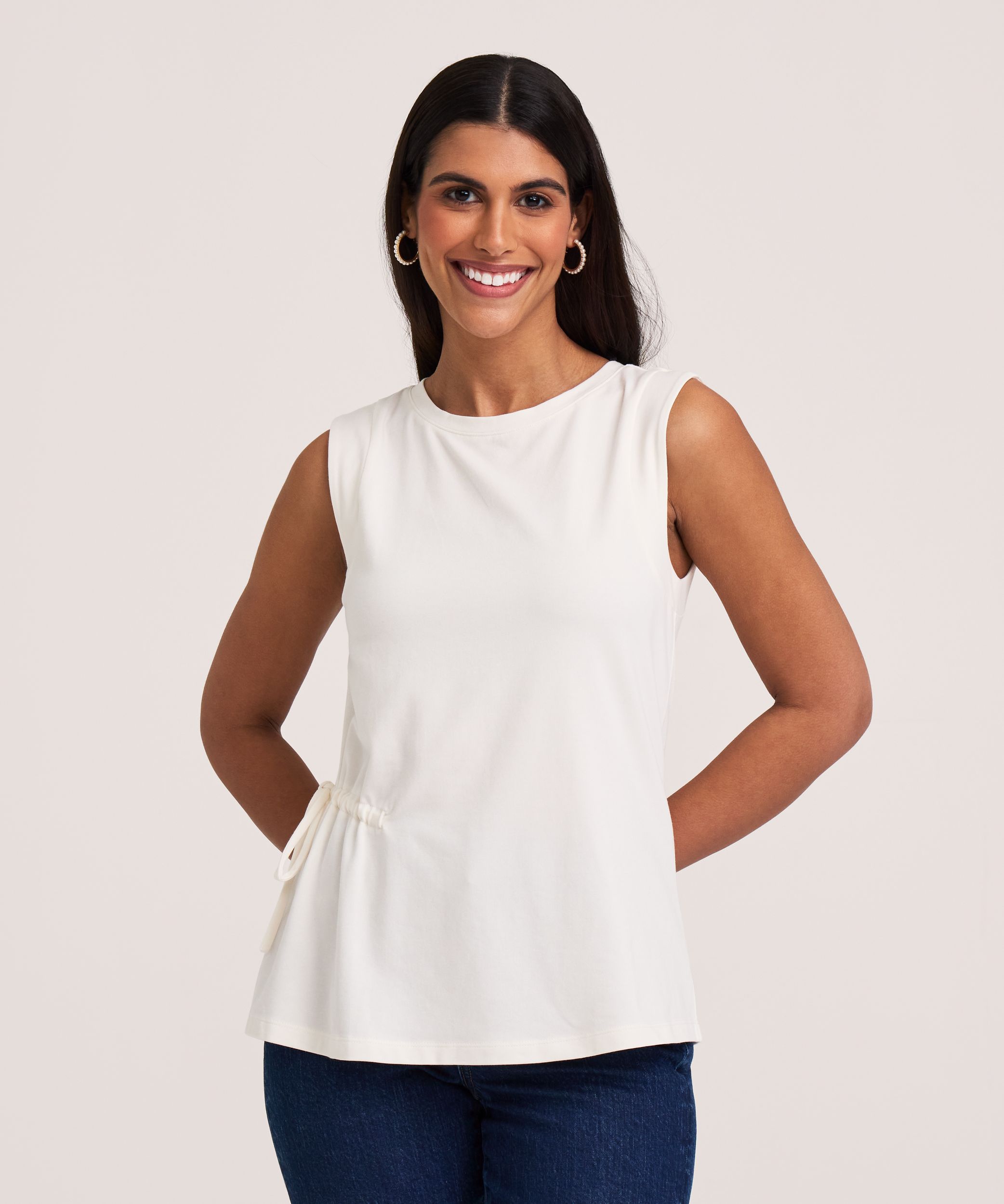 Denver Hayes Women's Relaxed Round Neck Gathered Side Tank Top