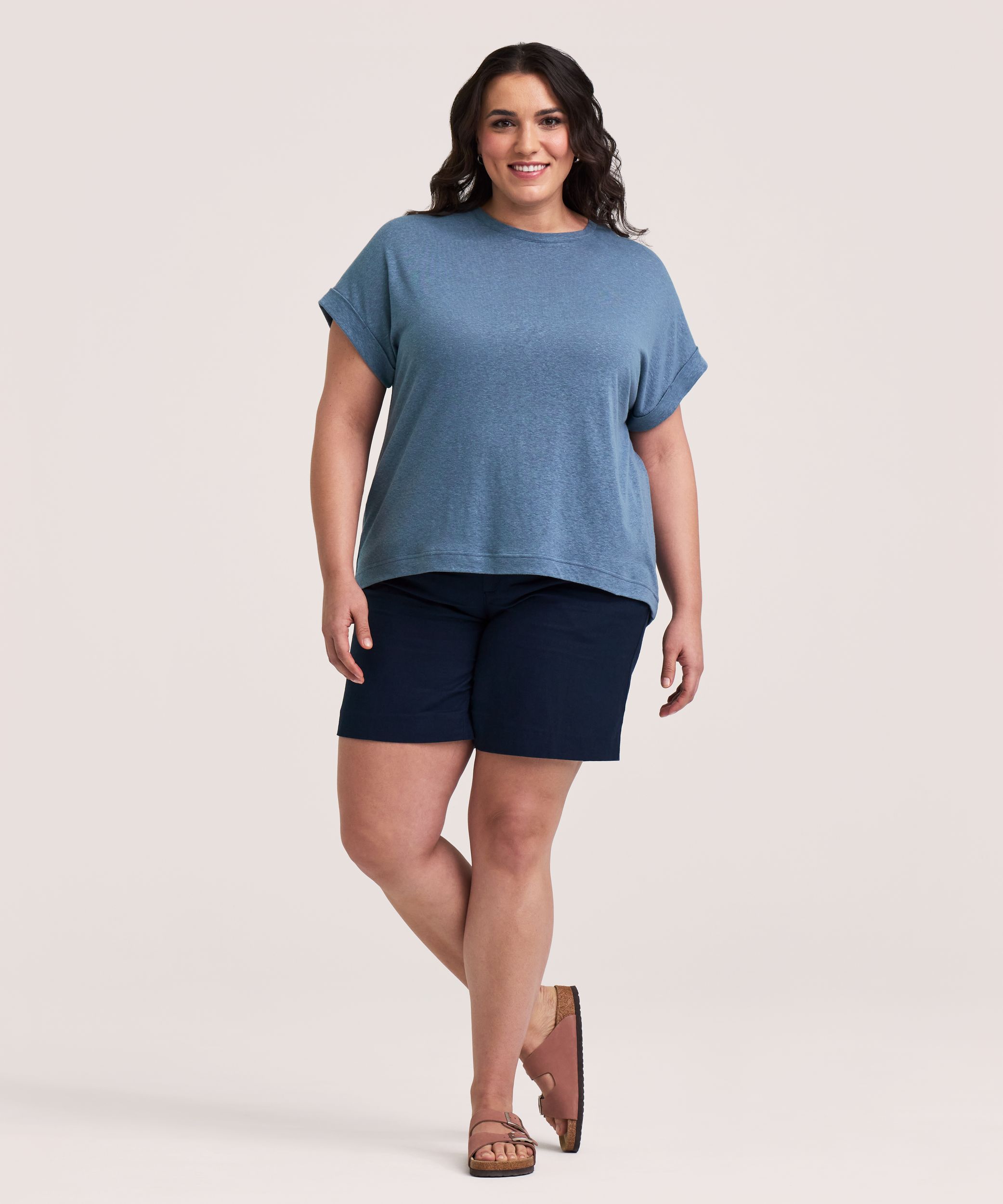 Denver Hayes Women's High Round Neck Linen T-Shirt