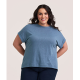 Denver Hayes Women's High Round Neck Linen T-Shirt Front_Flat