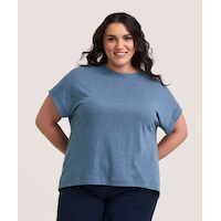 Denver Hayes Women's High Round Neck Linen T-Shirt Front_Flat