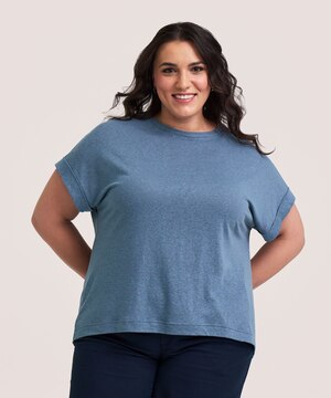 T-shirt en lin à col arrondi montant pour femmes, Denver Hayes