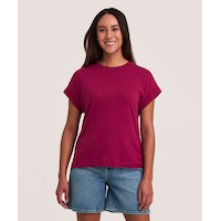 T-shirt en lin à col arrondi montant pour femmes, Denver Hayes