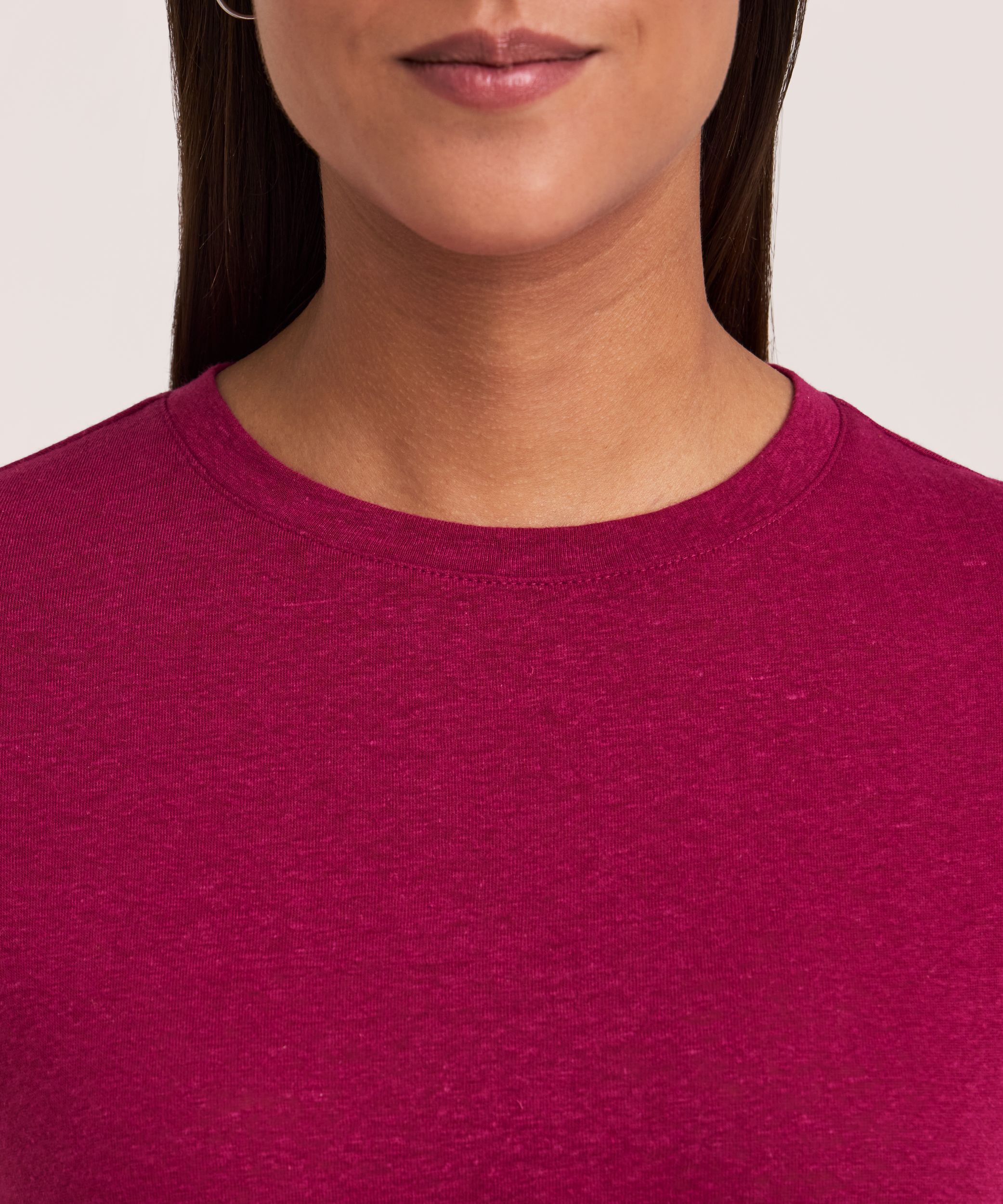 Denver Hayes Women's High Round Neck Linen T-Shirt
