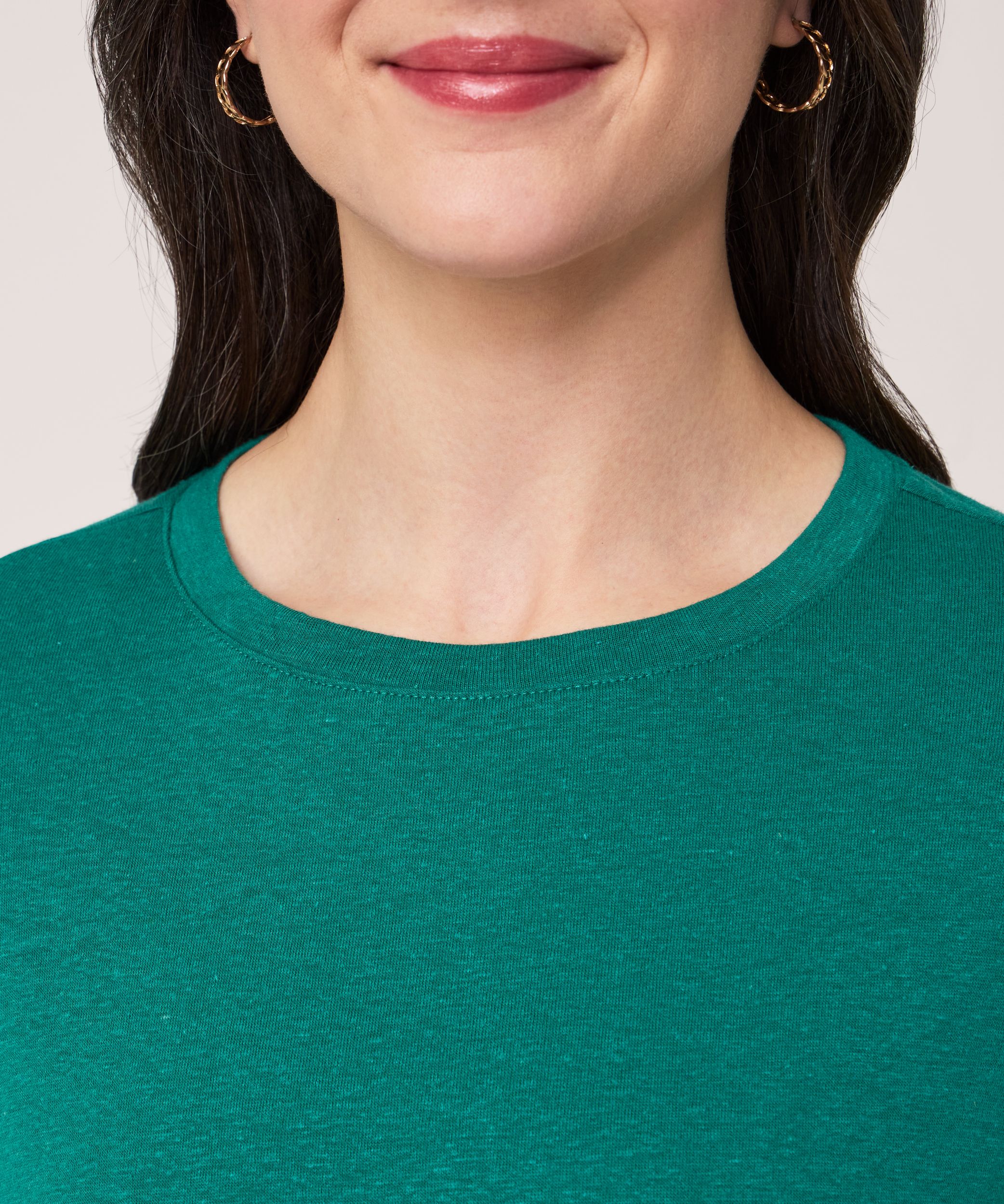 Denver Hayes Women's High Round Neck Linen T-Shirt