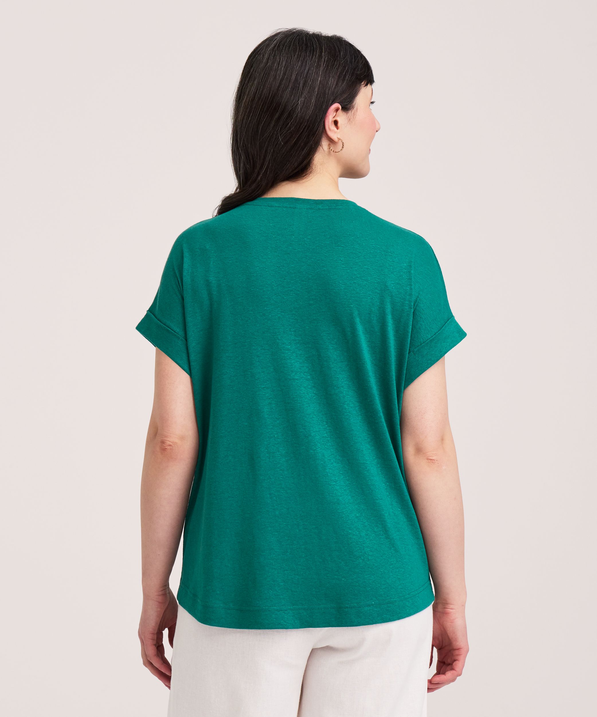 Denver Hayes Women's High Round Neck Linen T-Shirt