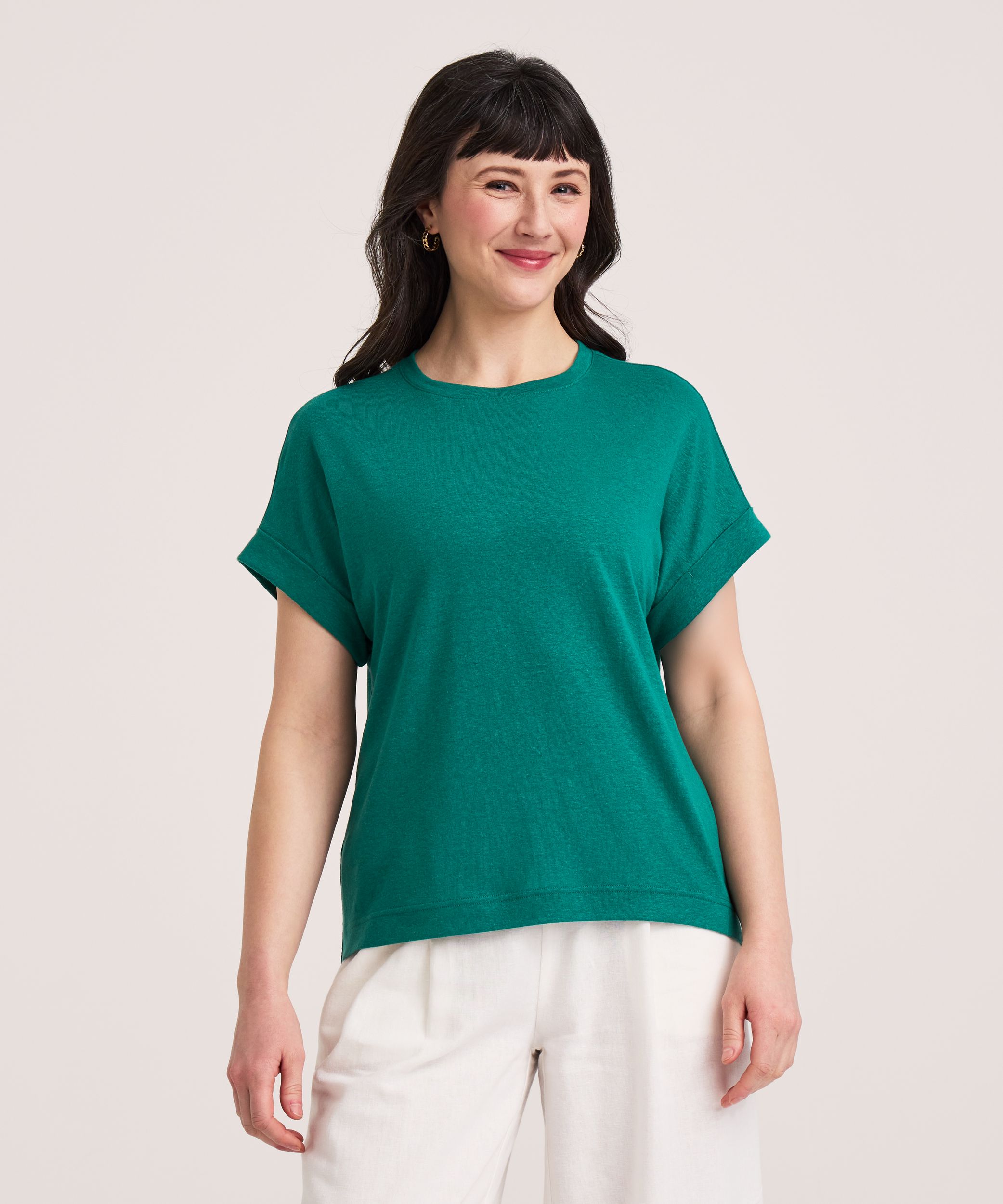 Denver Hayes Women's High Round Neck Linen T-Shirt