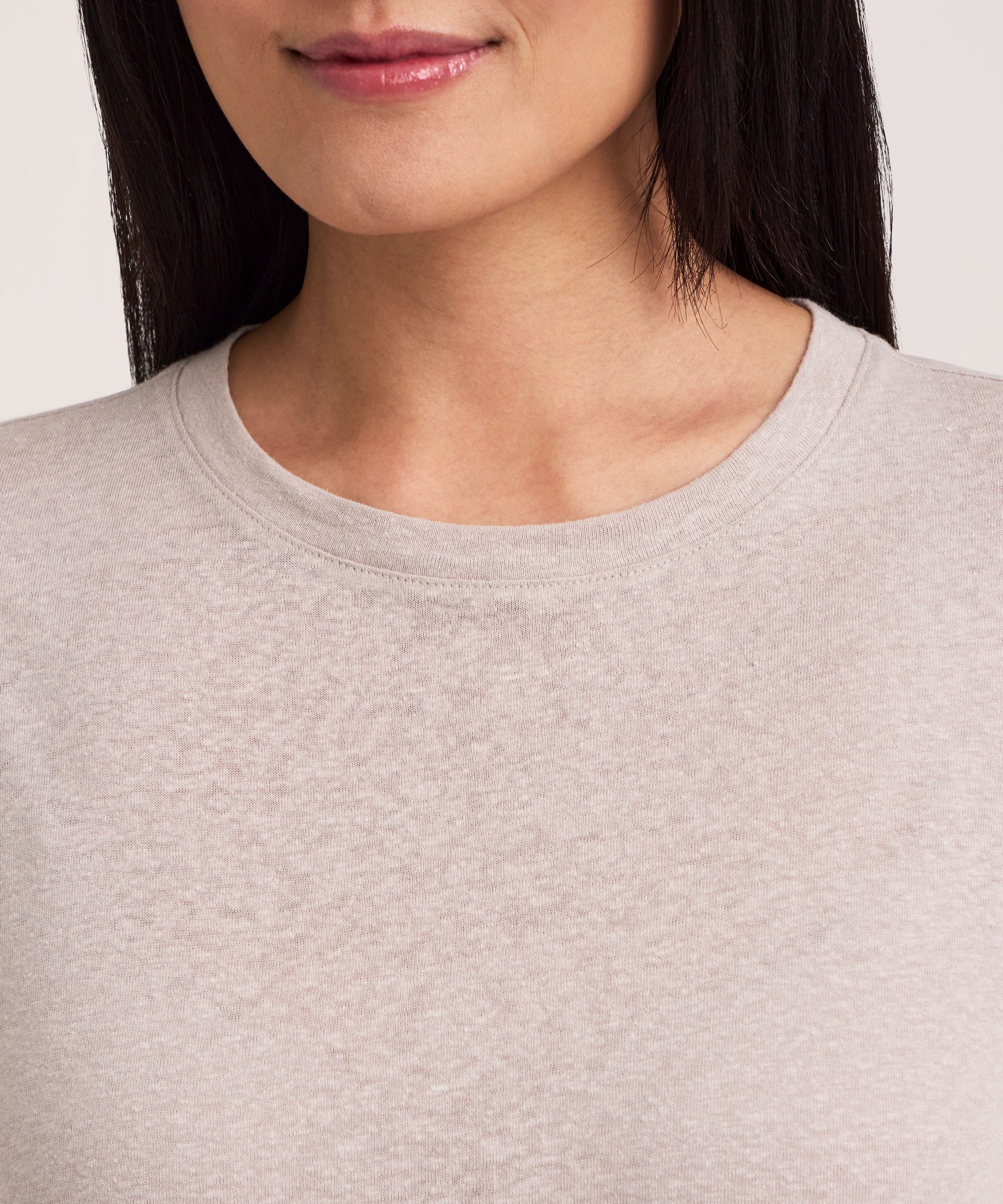 Denver Hayes Women's High Round Neck Linen T-Shirt