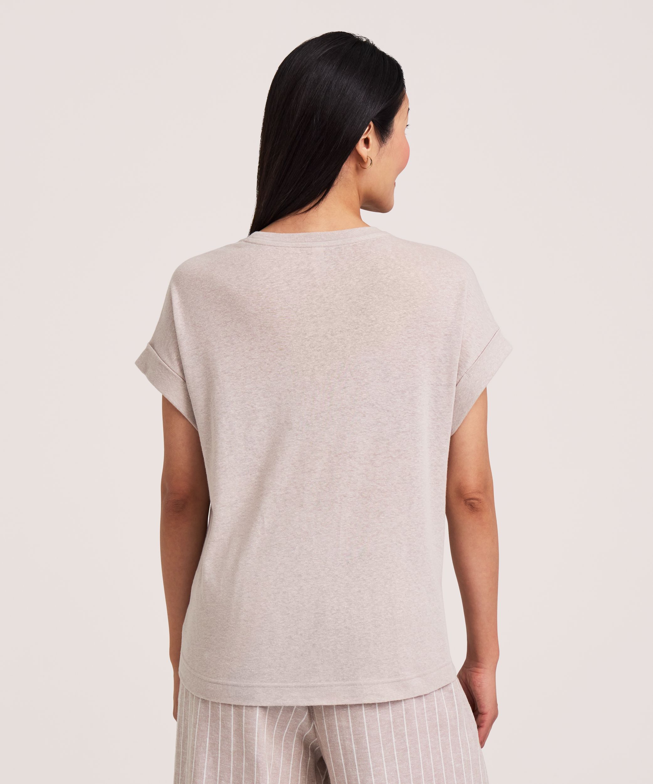 Denver Hayes Women's High Round Neck Linen T-Shirt