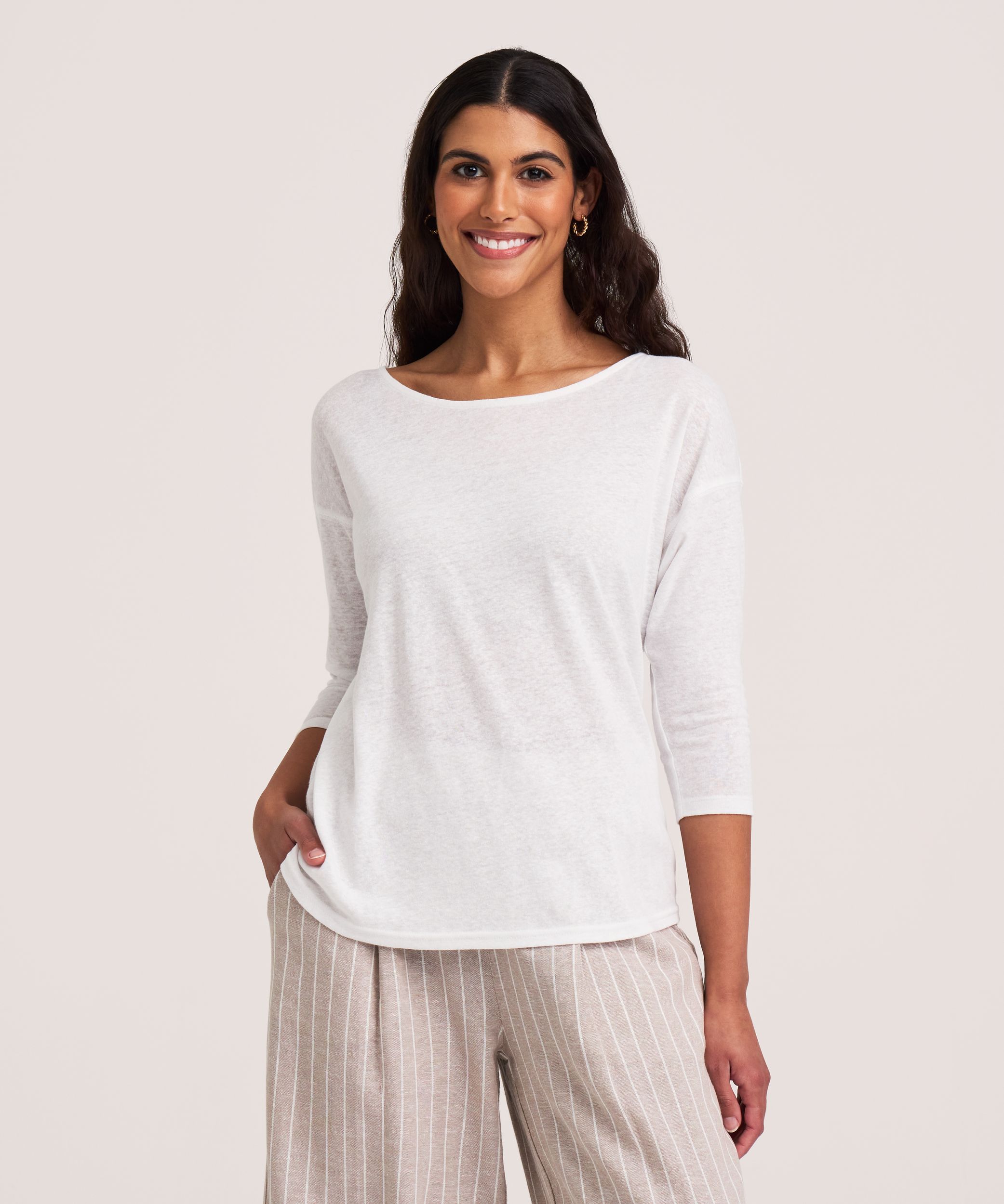 T-shirt à encolure bateau et à manches 3/4 pour femmes, Denver Hayes