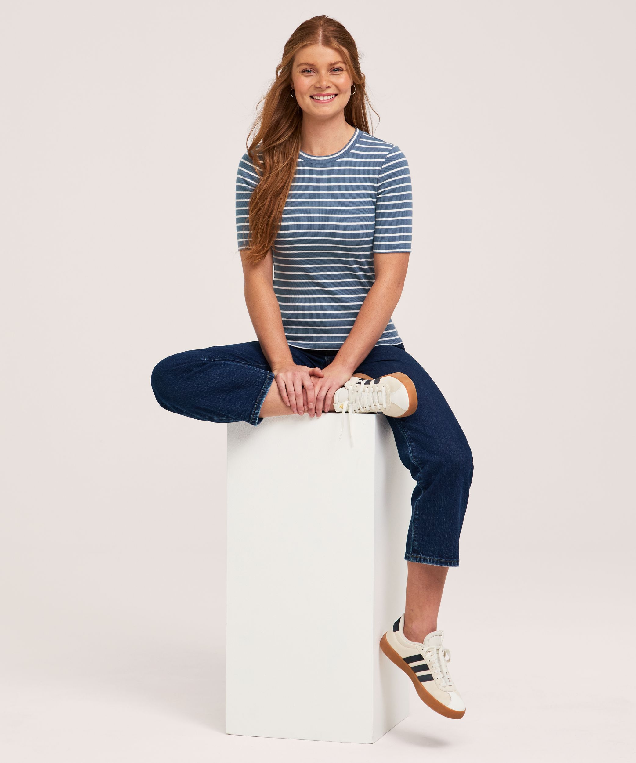 Denver Hayes Women's Semi-Fitted Elbow Sleeve Crewneck Shirt