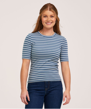 Denver Hayes Women's Semi-Fitted Elbow Sleeve Crewneck Shirt