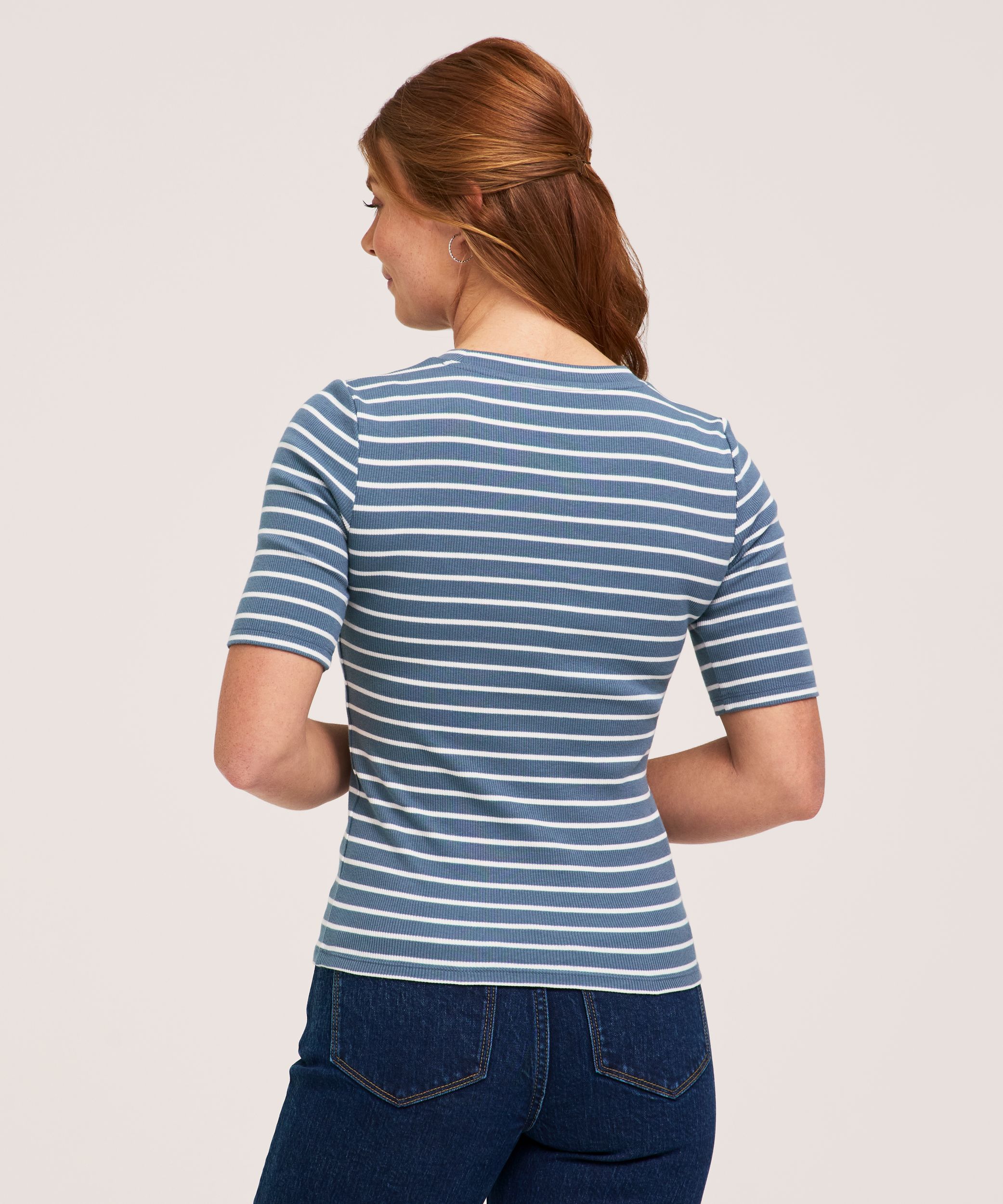 Denver Hayes Women's Semi-Fitted Elbow Sleeve Crewneck Shirt