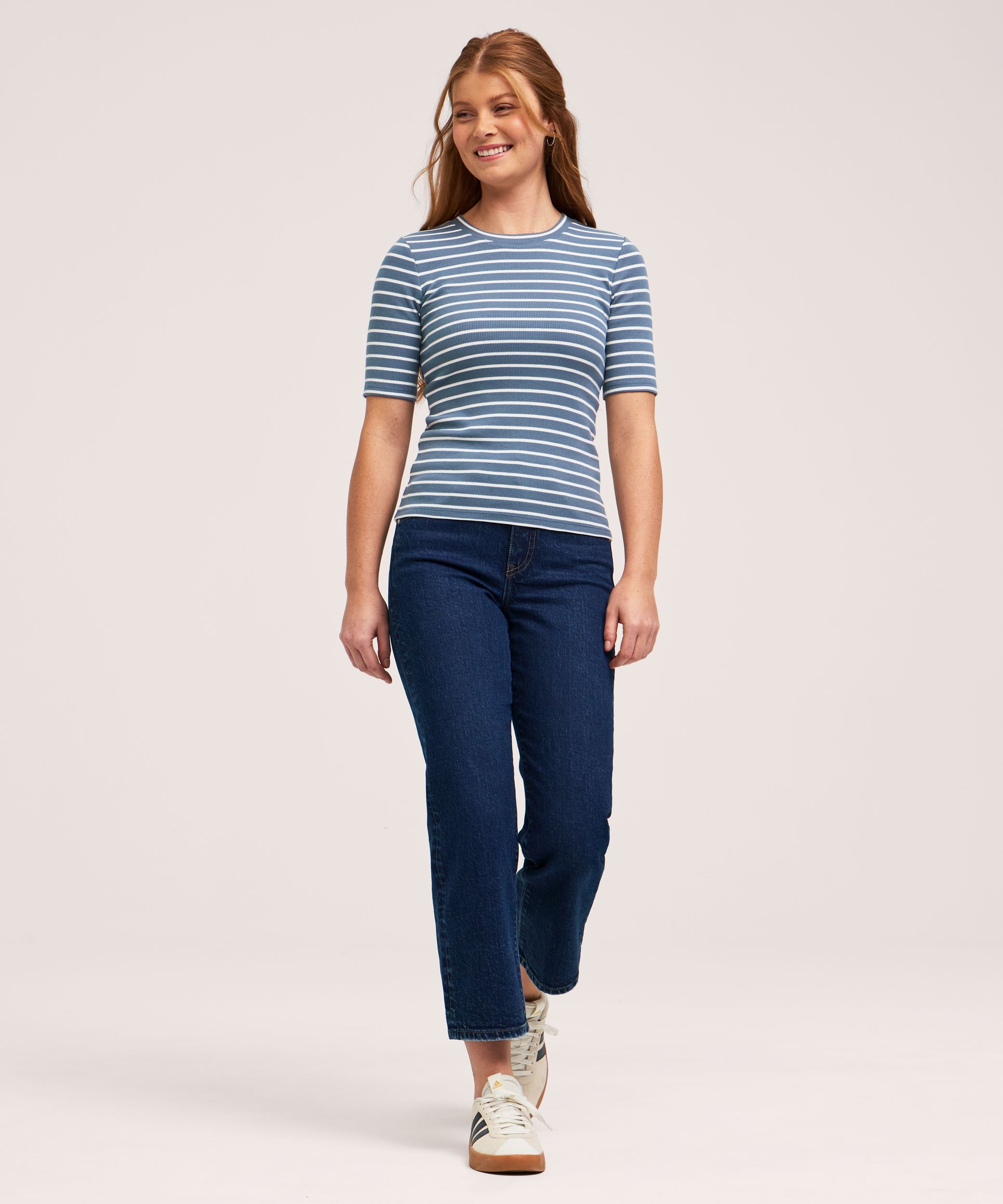 Denver Hayes Women's Semi-Fitted Elbow Sleeve Crewneck Shirt