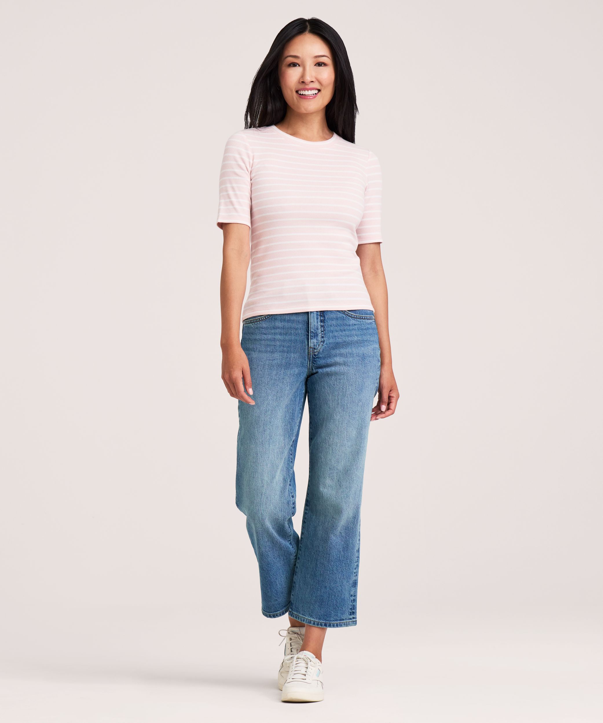 Denver Hayes Women's Semi-Fitted Elbow Sleeve Crewneck Shirt