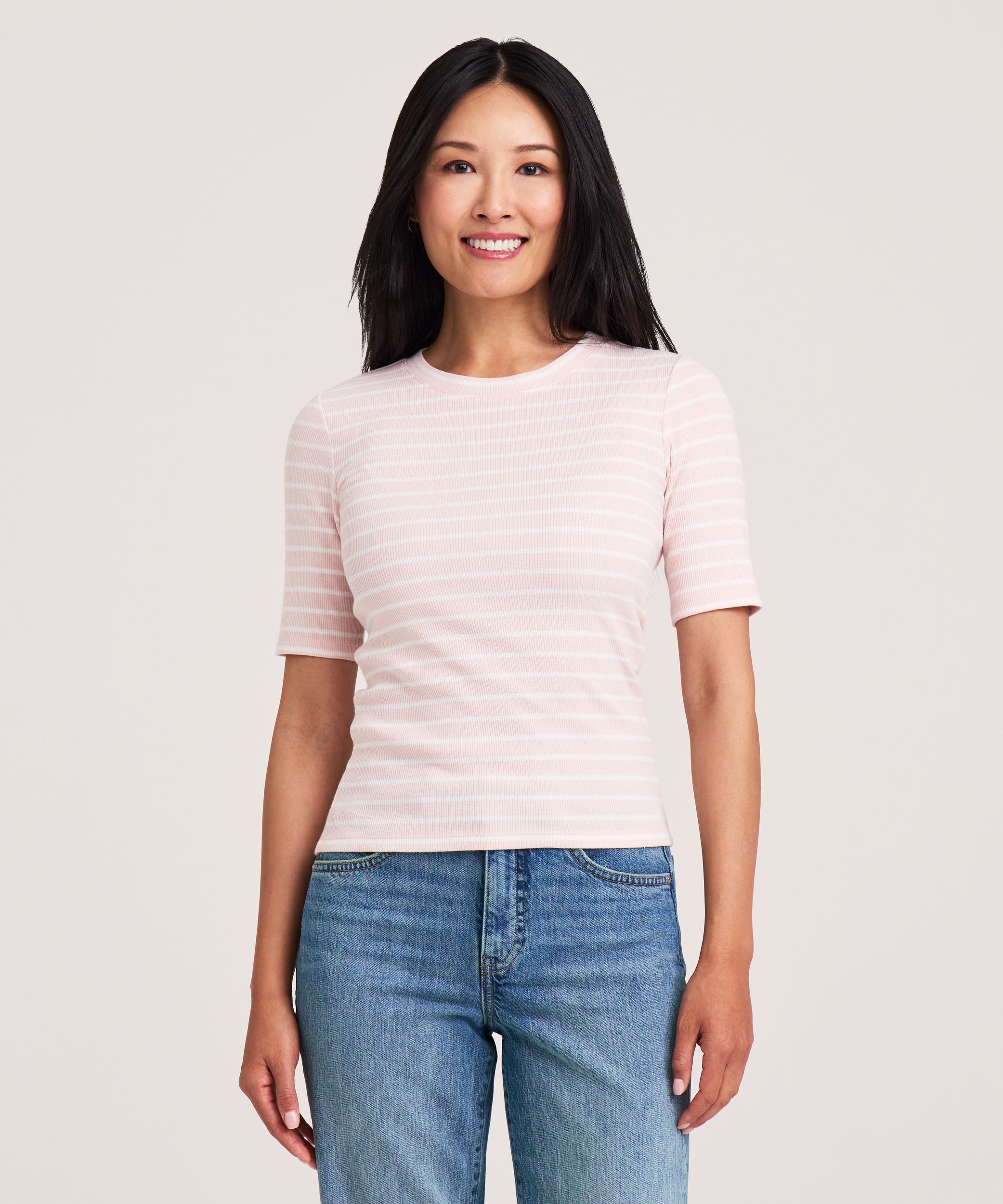 Denver Hayes Women's Semi-Fitted Elbow Sleeve Crewneck Shirt