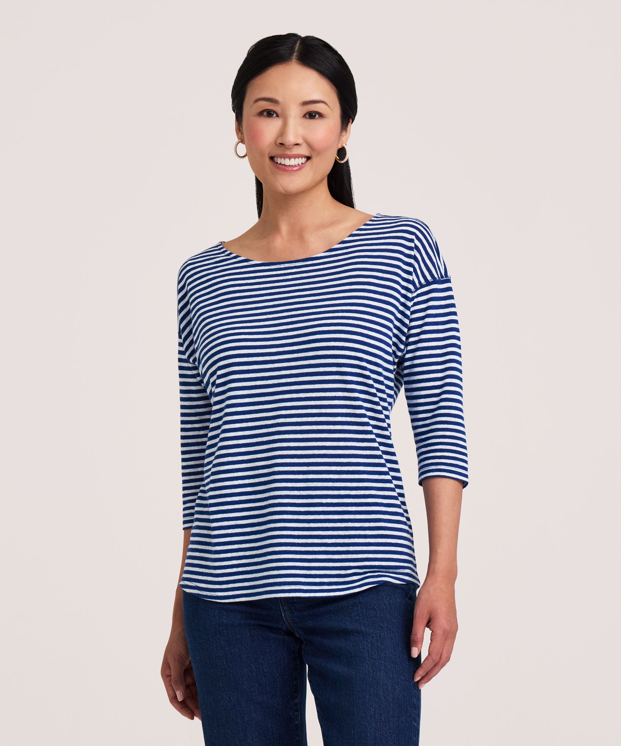 T-shirt à encolure bateau et à manches 3/4 pour femmes, Denver Hayes