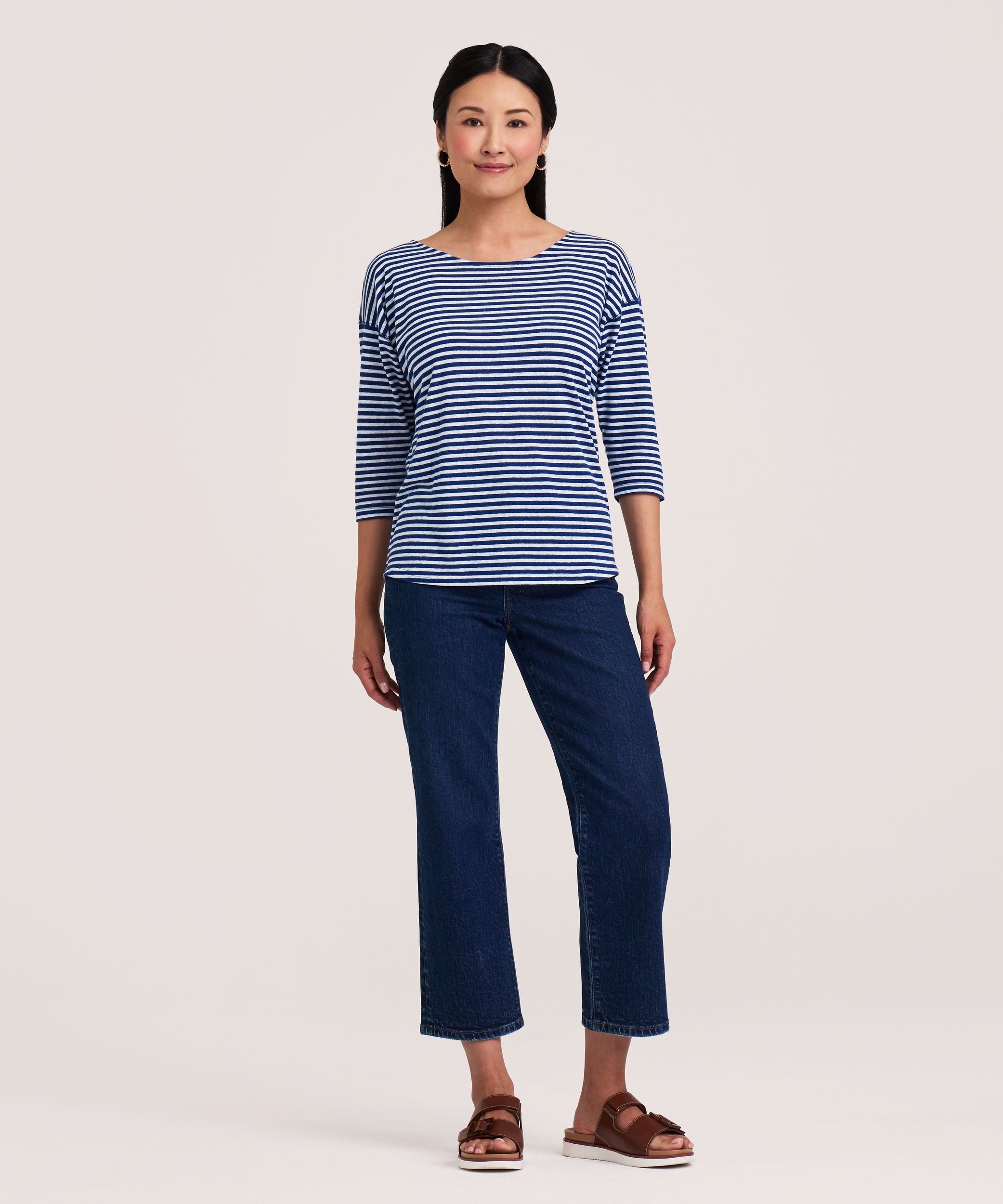 T-shirt à encolure bateau et à manches 3/4 pour femmes, Denver Hayes