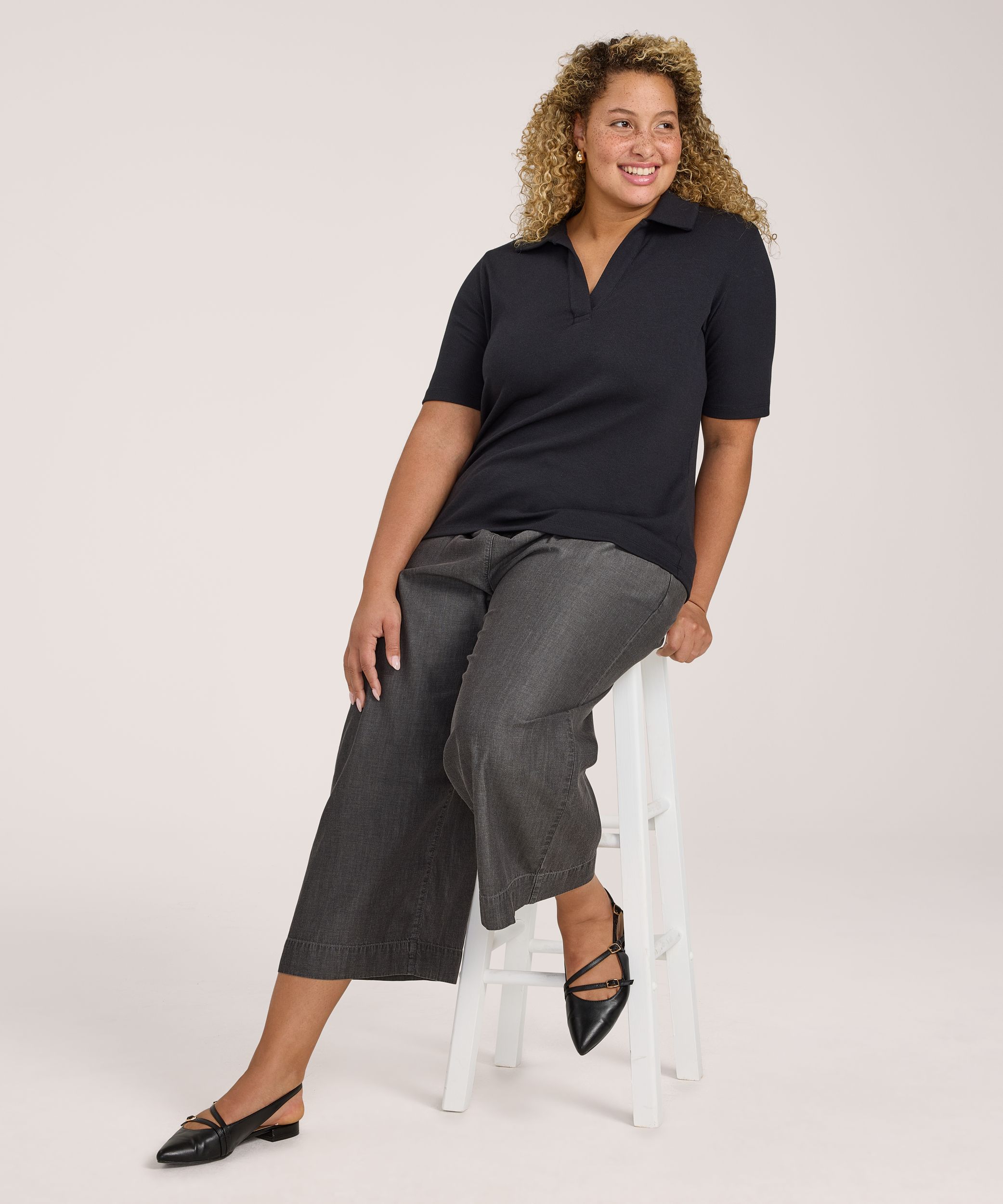 Denver Hayes Women's Semi-Fitted Elbow Sleeve Johnny Collar Shirt