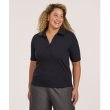 Denver Hayes Women's Semi-Fitted Elbow Sleeve Johnny Collar Shirt Front_Angled_Left