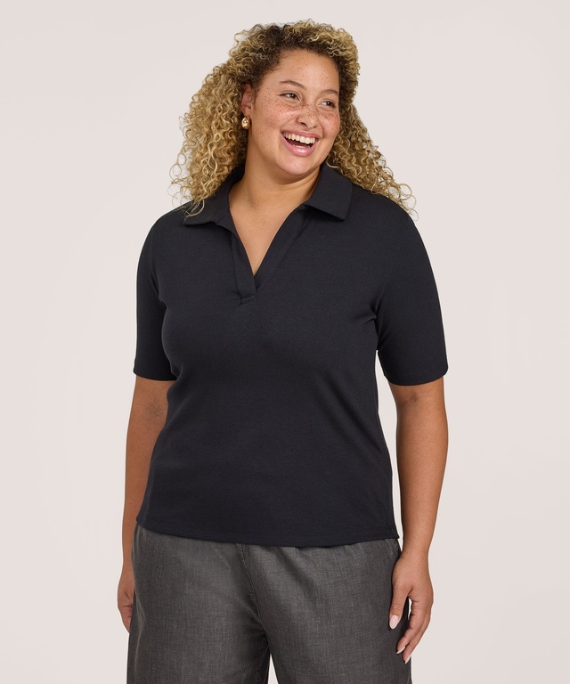 Denver Hayes Women's Semi-Fitted Elbow Sleeve Johnny Collar Shirt