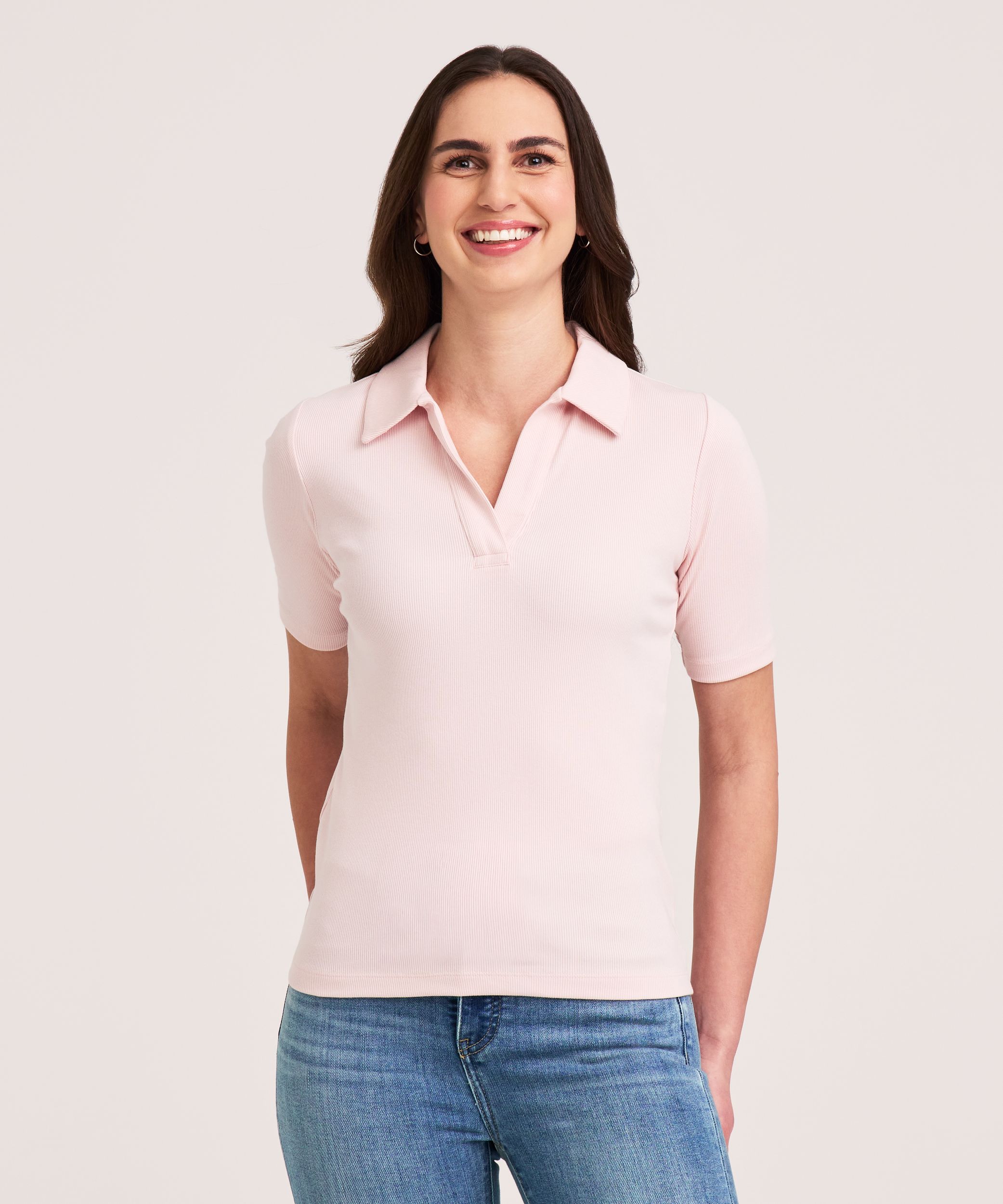 Denver Hayes Women's Semi-Fitted Elbow Sleeve Johnny Collar Shirt