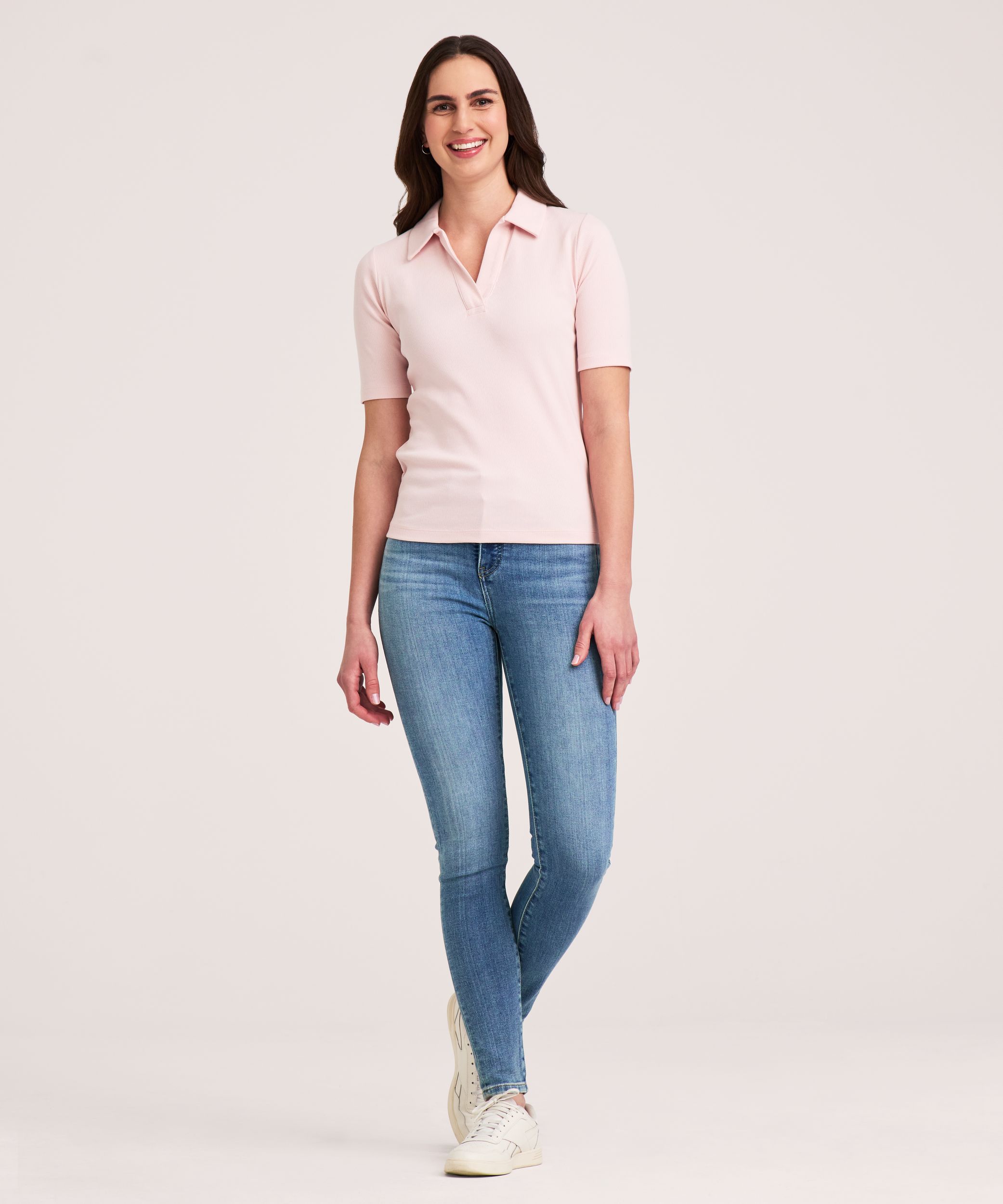 Denver Hayes Women's Semi-Fitted Elbow Sleeve Johnny Collar Shirt