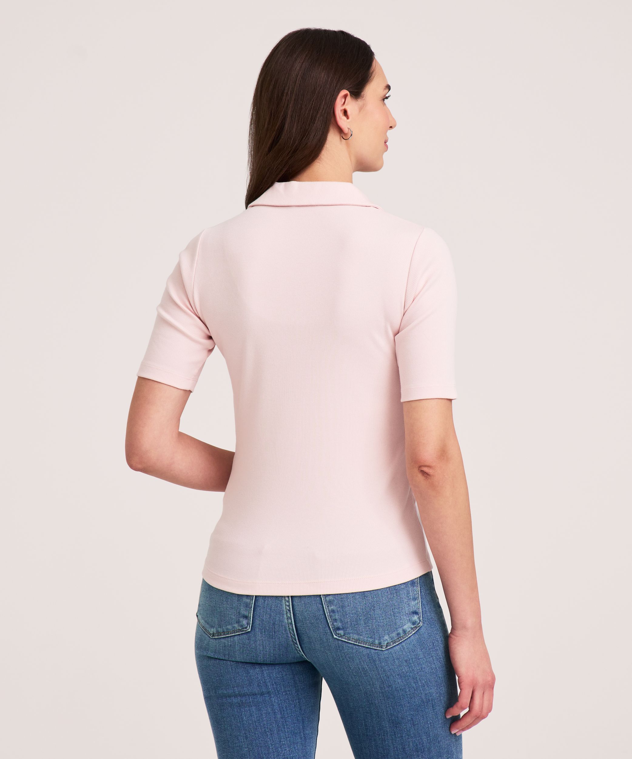 Denver Hayes Women's Semi-Fitted Elbow Sleeve Johnny Collar Shirt