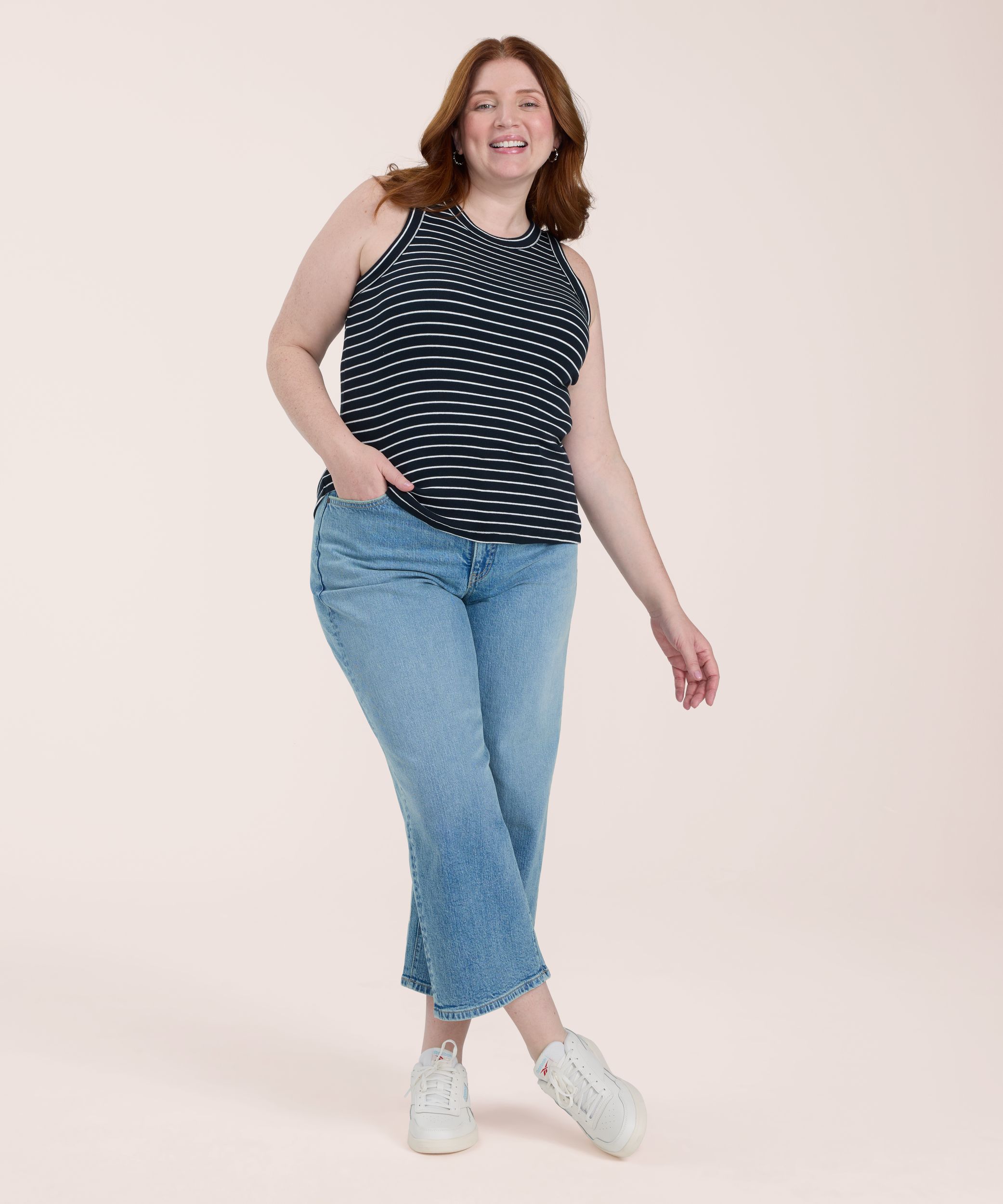 Débardeur semi-ajusté en tricot côtelé et à col montant pour femmes, Denver Hayes