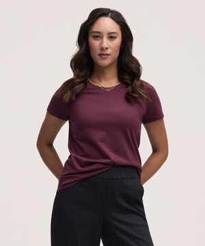 T-shirt semi-ajusté à col arrondi et manches courtes en coton Supima pour femmes, Denver Hayes
