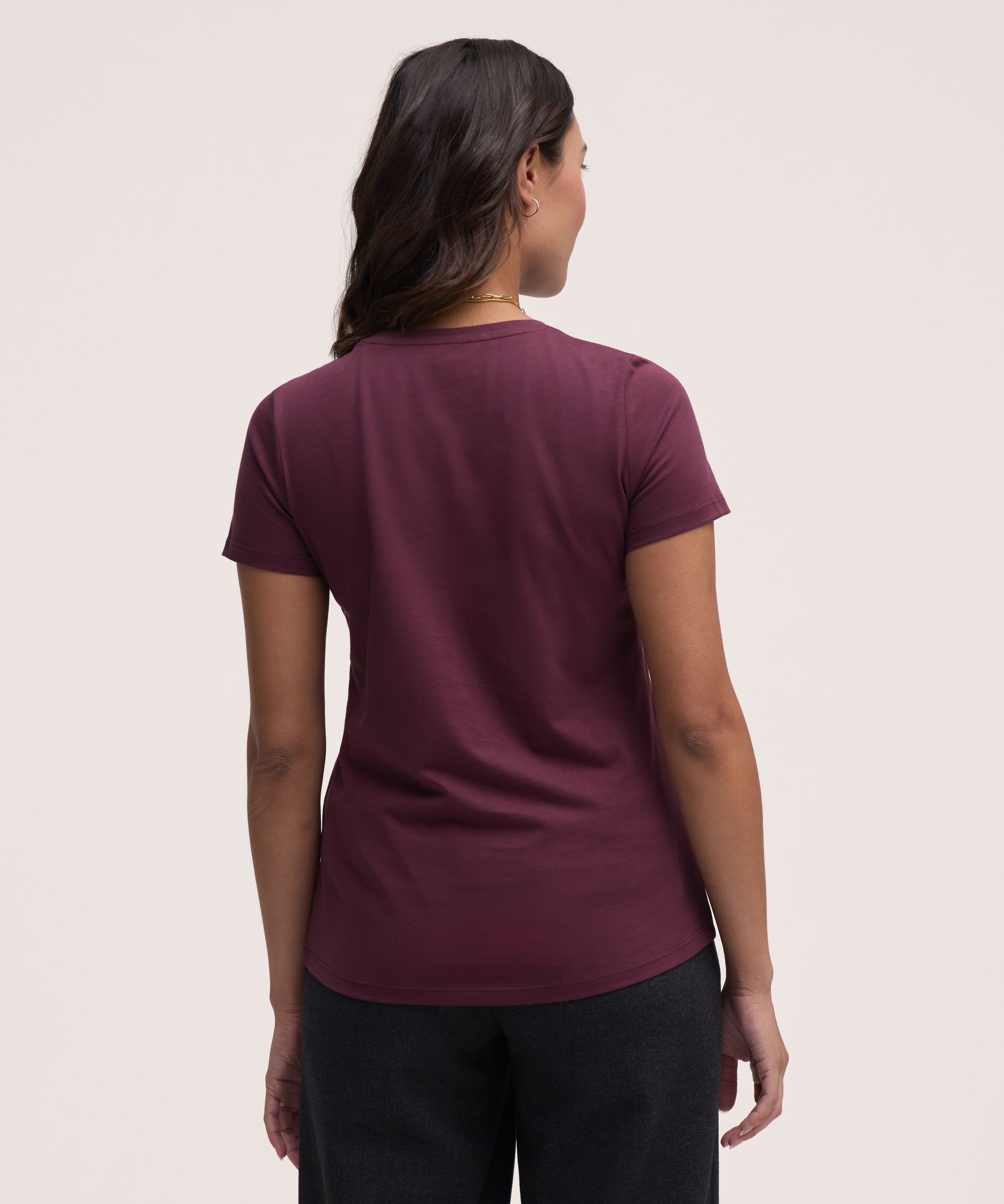 T-shirt semi-ajusté à col arrondi et manches courtes en coton Supima pour femmes, Denver Hayes