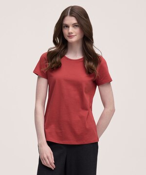 T-shirt semi-ajusté à col arrondi et manches courtes en coton Supima pour femmes, Denver Hayes
