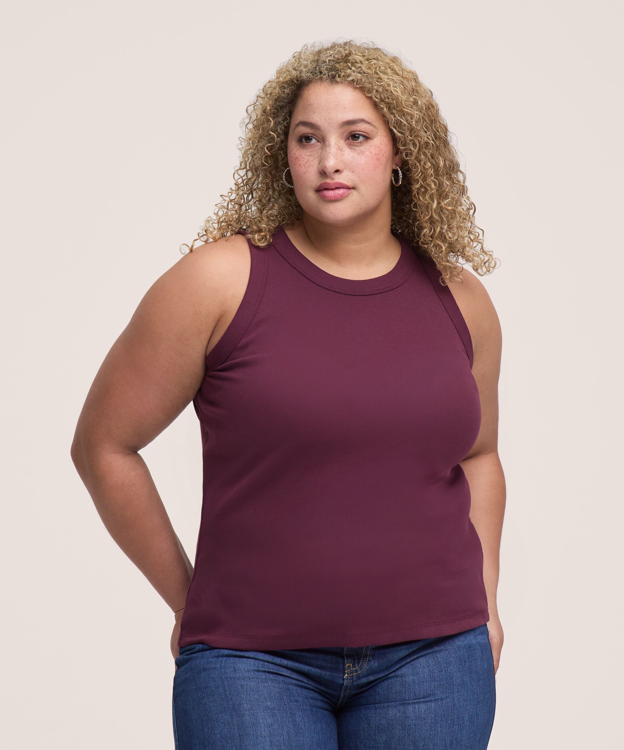 Débardeur en maille imprimée ajusté pour femme, col montant, Denver Hayes