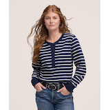 Haut Henley à manches longues en jersey de coton avec patte de boutonnage pour femmes Denver Hayes Front_Flat